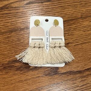 Cream Tassel Earrings with Gold Accents